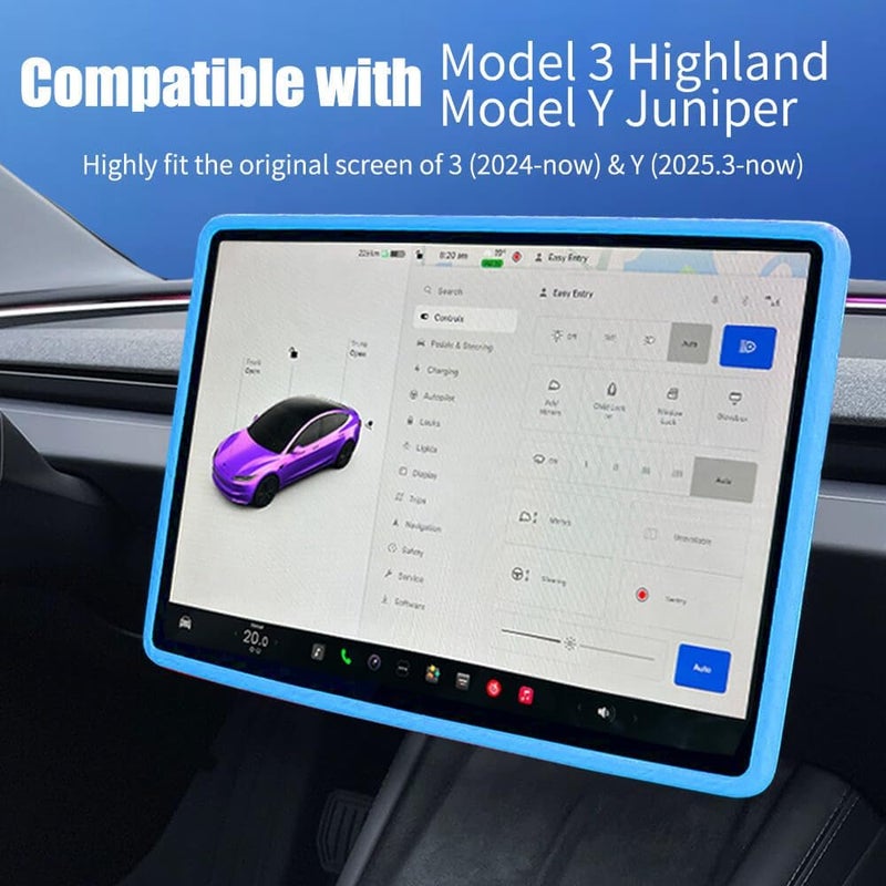 Yeapop 2Pcs Silicone Protector Frames of Screen and Rear View Mirror for Tesla Model 3 2024 Highland and Model Y 2025 Juniper. (Blue) - Image 2